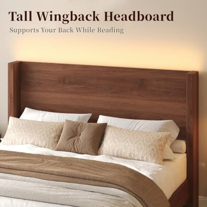 Queen Size Bed Frame with Headboard and LED Lights, view 5
