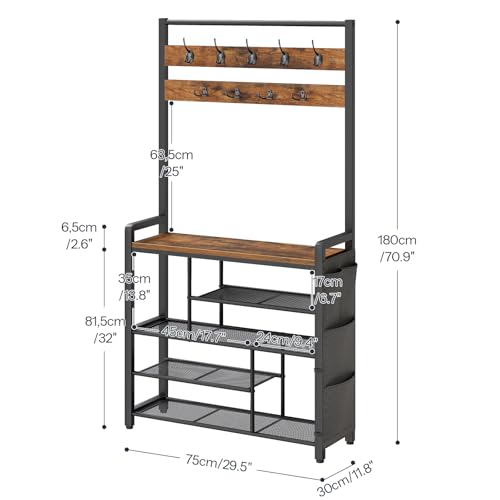 Hall Tree with Bench, Shoe Rack with Coat Rack, Coat Rack with Shoe Storage, view 4