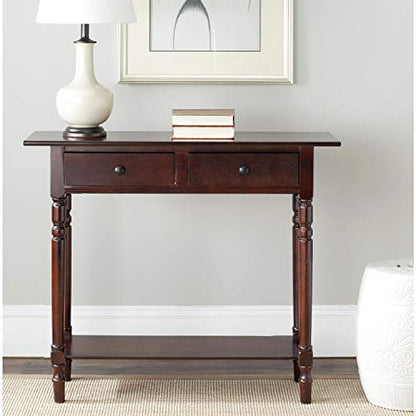SAFAVIEH Home Collection – Rosemary Dark Cherry Console Table with Drawers & Shelf, Classic Contemporary Storage Console, Turned Leg Design (AMH5705D)