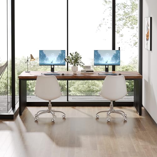 Tribesigns 78.74" Extra Long Computer Desk for 2 Person, Double Long Desk with Heavy Duty Metal Frame, Double Workstation Study Table for Home Office (Without Chair) (Brown & Black)