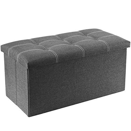 30 Inch Storage Ottoman, Folding Ottoman with Storage, Linen Storage Bench Supports Up to 350 lbs, Footrest Seat for Living Room, Bedroom, Gray