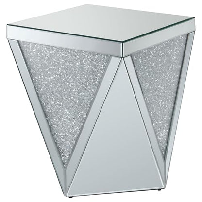 Coaster Home Furnishings - Amore - Square Mirrored Acrylic Crystal End Table with Diamond-Shaped Design, Glittery Material and Mirrored Frame - Living Room - 19-Inch - Silver - 722507