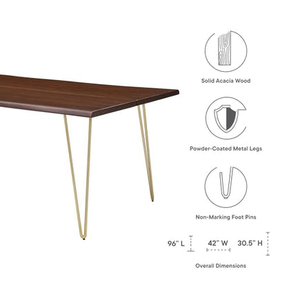Ardor Dining Table 96 Inch Live Edge Acacia Wood Gold Walnut Finish Modern Kitchen Room Entertaining Home Furniture Quality Stylish Elegant Durable Refined Versatile