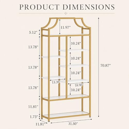 8-Tier Open Shelf Bookcase, 70.87"H x 31.5"L Lux Etagere Bookshelf, view 4