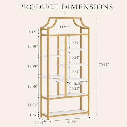 8-Tier Open Shelf Bookcase, 70.87"H x 31.5"L Lux Etagere Bookshelf, view 4