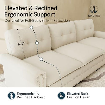 Modular Sectional Sofa Set for Living Room 3-Piece Deep Seats | Mid-Century Modern 6-Seater Cloud Sofa Set, Cyan, Rolled Arms & Nailhead Trim, Wider & Deeper Seats, Chenille Furniture Set