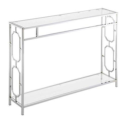 Omega Chrome Console Table 42" - Contemporary Modern Sofa Table with Storage Shelf, Narrow Entryway Hall Table for Living Room, Bedroom, Bathroom, Glass/Chrome