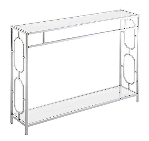 Omega Chrome Console Table 42" - Contemporary Modern Sofa Table with Storage Shelf, Narrow Entryway Hall Table for Living Room, Bedroom, Bathroom, Glass/Chrome