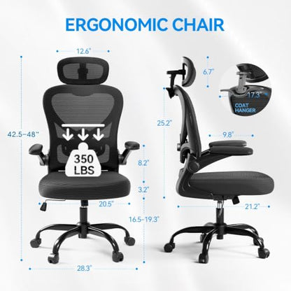 Ergonomic Office Chair, Mesh Home Office Desk Chairs with 3D Headrest, view 3