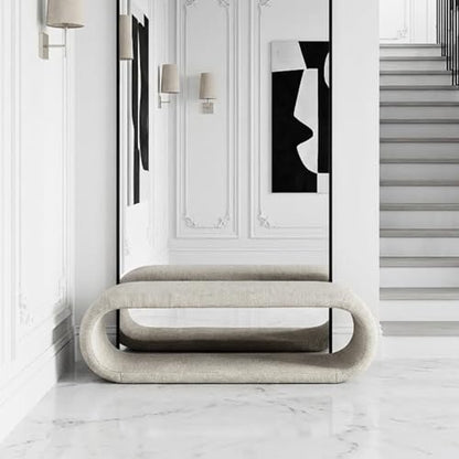 Shoe Bench for Entryway, 52.2''W Curved Modern No-Assembly End of Bed Bench Ottoman for Living Room, Cloakroom, Passageway, Light Oatmeal.