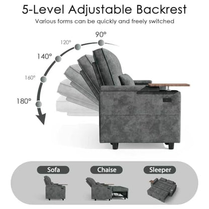 65in Sleeper Sofa Bed, 3 in 1 Pull Out Couch with Chenille Fabric Convertible Loveseat for LivingRoom and Apartment (Darkgrey)