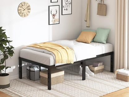 Sturdy Twin Bed Frame in White Wood, view 2