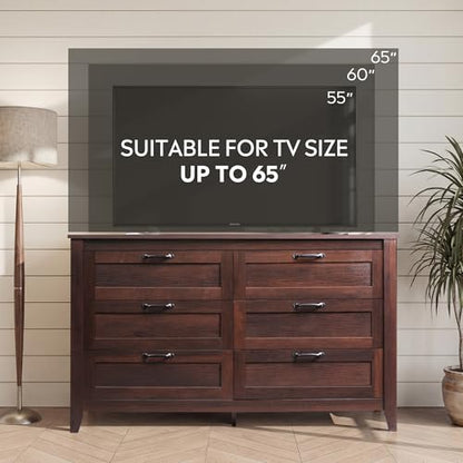 6-Drawer 53.98" W Wooden TV Stand for TVs up to 65 Inches, Brown, view 6