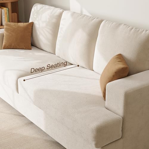 89" Cream White Couches for Living Room, 3 Seater Couch with Deep Seat, Oversized Loveseat Sofa for Apartment and Small Spaces
