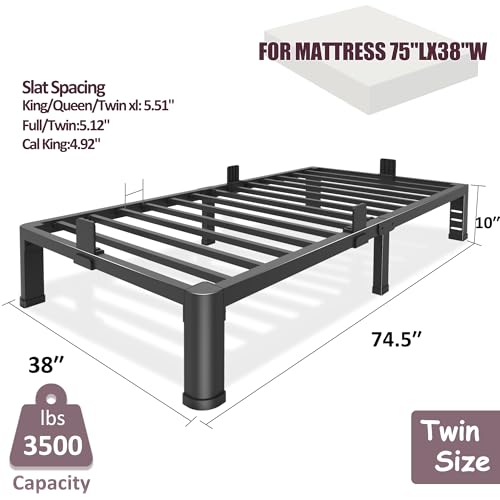 10 Inch Low Twin Bed Frame with Round Corner Legs, view 4