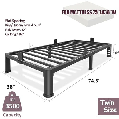 10 Inch Low Twin Bed Frame with Round Corner Legs, view 4
