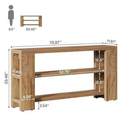 Tribesigns 70.9-Inch Extra Long Console Table with Storage, Narrow Wooden Sofa Table Behind The Couch, Farmhouse 3-Tier Entry Foyer Table for Entryway, Living Room, Hallway, Natural