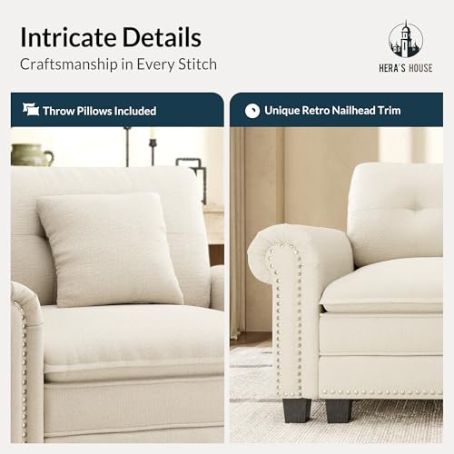 Modular Sectional Sofa Set for Living Room 3-Piece Deep Seats | Mid-Century Modern 6-Seater Cloud Sofa Set, Cyan, Rolled Arms & Nailhead Trim, Wider & Deeper Seats, Chenille Furniture Set