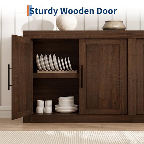 70.8" Sideboard Buffet Cabinet with 4 Wooden Doors, Brownish Red, view 7
