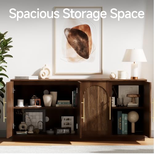 Modern Buffet Cabinet with Storage, 59.1”Sideboard Cabinet, Walnut, view 4