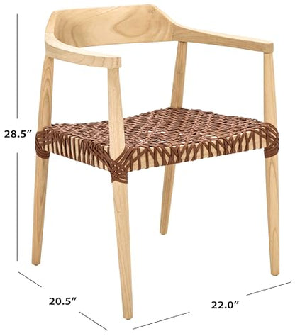 SAFAVIEH Home Collection Munro Natural Sungkai Wood/Light Honey Leather Woven Accent Chair (Fully Assembled)
