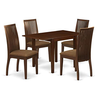 NDIP5-MAH-C 5 Piece Dining Table Set Includes a Rectangle Kitchen Table with Dropleaf and 4 Linen Fabric Upholstered Chairs, 30x48 Inch, Mahogany