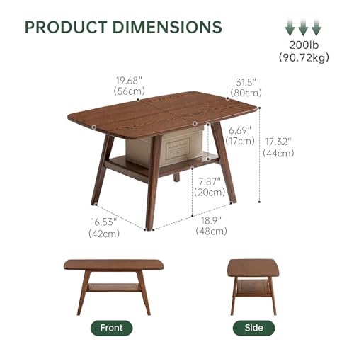 100% Solid Oak Coffee Table with Storage Shelf, 31.49" W, view 3