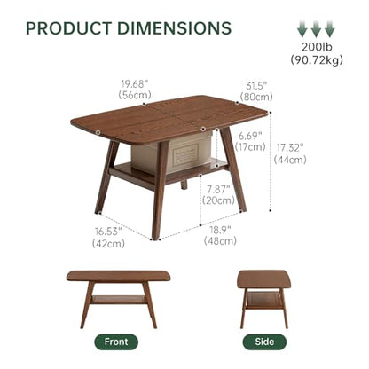 100% Solid Oak Coffee Table with Storage Shelf, 31.49" W, view 3