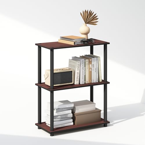 Turn-N-Tube Book Shelf, 3-Tier Bookshelf, Bookcase with Multipurpose Compact Display Rack, 11.6 x 23.6 x 29.6, for Living Room, Bedroom, Home Office, Dark Cherry