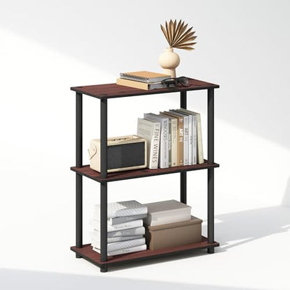 Turn-N-Tube Book Shelf, 3-Tier Bookshelf, Bookcase with Multipurpose Compact Display Rack, 11.6 x 23.6 x 29.6, for Living Room, Bedroom, Home Office, Dark Cherry