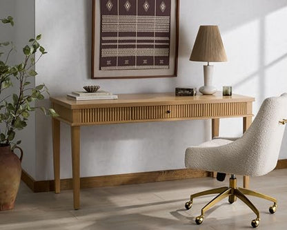 SAFAVIEH Couture Collection Shelbie Oak Brown & Black 1-Drawer Reeded Computer Table Office Writing Desk