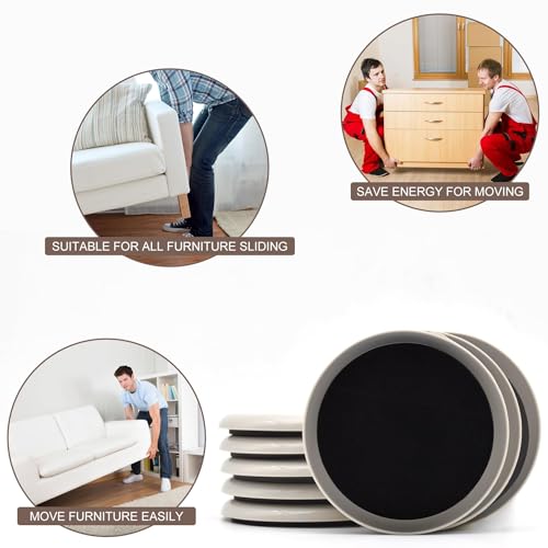 Furniture Sliders, 12 Pcs 3 1/2'' Furniture Sliders Pads for Hardwood Floors, Chair Legs Floors Protectors, Reusable Round Glides Glider, Heavy Duty Furniture Movers Sliders (12, 3.5inch，Milk White)
