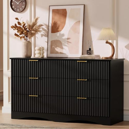 Bedroom Dresser, 47.2" Fluted Wood Dressers, 6 Drawer Dresser, view 2