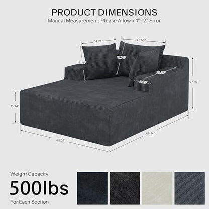 66" Chaise Lounge Chair Indoor, Oversized Boneless Lounge Chair with 3 Pillows, view 3