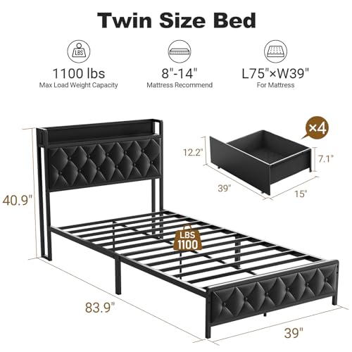 LED Bed Frame with Storage, view 3
