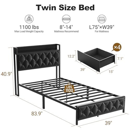 LED Bed Frame with Storage, view 3