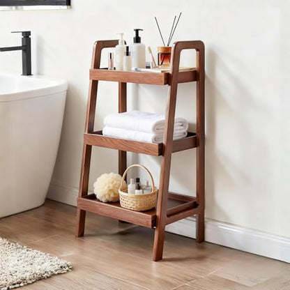 100% Solid Sofa Table - Versatile Design Narrow End Table with 3-Tier Open Storage for Living Room, Bedroom, or Small Spaces - Ladder Shelf for Study (Walnut)