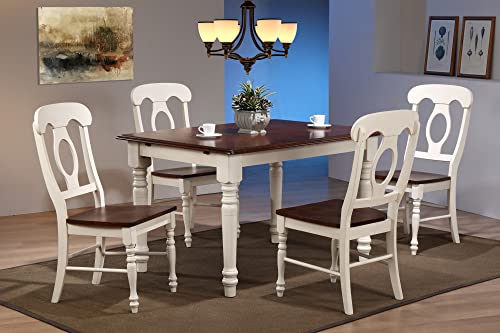 Andrews Dining Set, Medium, Two Size, Distressed Antique White With Chestnut Seat