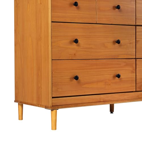 Modern 6-Drawer Solid Wood Dresser Bedroom Storage, 57 Inch, Caramel