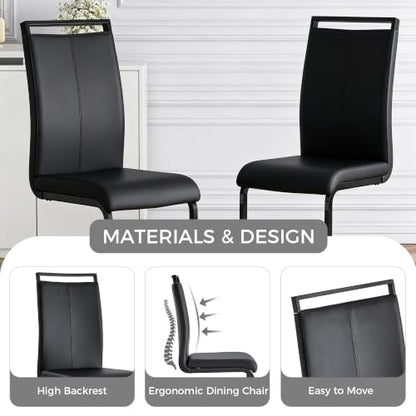 Modern Dining Set of 4, Side Chairs With Black Frame, Faux Leather Padded Seat High Back for Kitchen, Dining Room, Living Room - Black