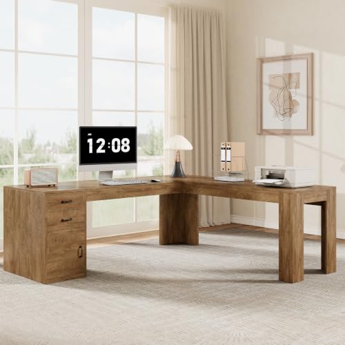 83" L Shaped Desk with Drawers & Cabinet, Modern Executive Desk, view 8