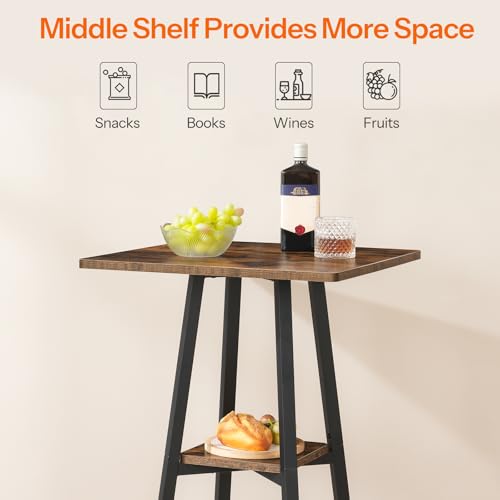 Bar Table, 2-Tier High Top Pub Table, Counter Height Table with Storage, Small Kitchen Dining Table, 36.6" High Bar Table for Living Room Party, Easy to Assemble, Rustic Brown BF51BT01