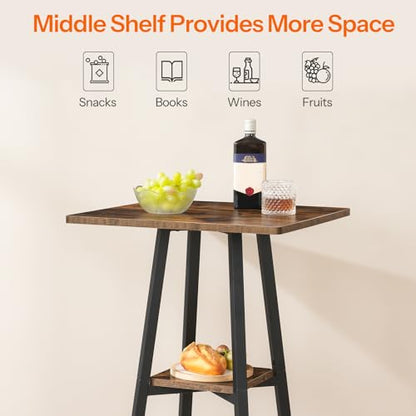 Bar Table, 2-Tier High Top Pub Table, Counter Height Table with Storage, Small Kitchen Dining Table, 36.6" High Bar Table for Living Room Party, Easy to Assemble, Rustic Brown BF51BT01
