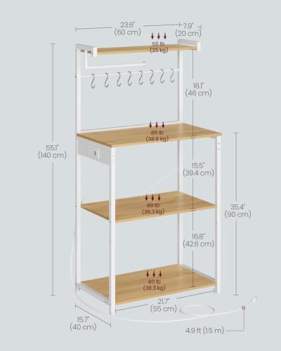 4-Tier Kitchen Bakers Rack with Power Outlet, 23.6-Inch Wide, view 8