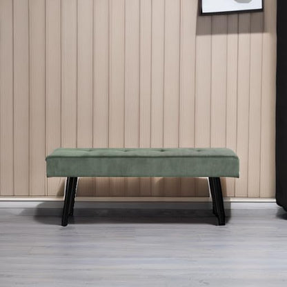 Entryway Bench - Green Bench for Bedroom, Modern Ottoman End of Bed, Corduroy Padded Benches for Living Room, Foyer, Mudroom, Hallway - 39" L x 14" W x 17" H | Corduroy Padded Benches for Living Room, Foyer, Mudroom, Hallway - 39" L x 14" W x 17" H