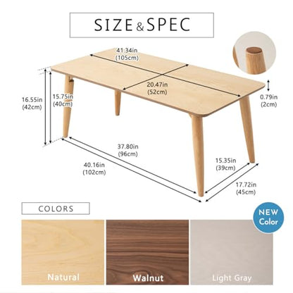 Wood Folding Coffee Table Rectangle Large (20.5"x41.3") Light Gray, Floor Sitting Low Table Small Space Minimalist Japanese Tatami Room