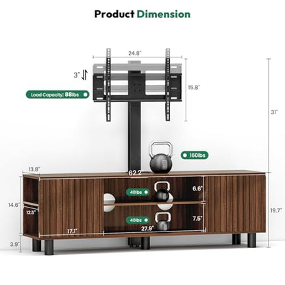TV-Stand with Mount and Power Outlet, Fluted TV Stand for 65 70 75 Inch TV, Entertainment Center with Storage, Media Console Table for Living Room, Walnut