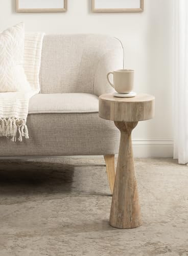 Solbrett Transitional Sophisticated Round Drink Table; 10 x 10 x 22; Natural Wood; Sculptural Bedroom Nightstand with Unique Pedestal Table Design for Use as Indoor Plant Stand