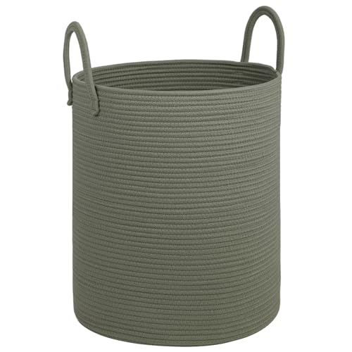 Large Laundry Basket,Laundry Hamper,15''x18'' Cotton Rope Storage Basket with Handles,baby hamper,Nursery Blanket Storage Living Room,toy basket,kids laundry(Green)