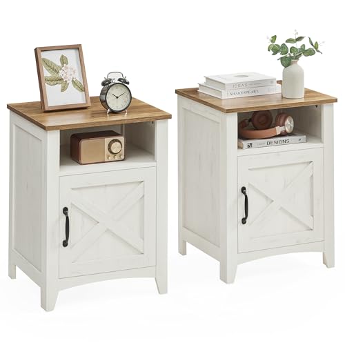 VASAGLE Nightstand Farmhouse Barn Door Bedside Table with Storage, view 2